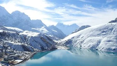 beautiful gokyo lake and and small village in everest trekking region