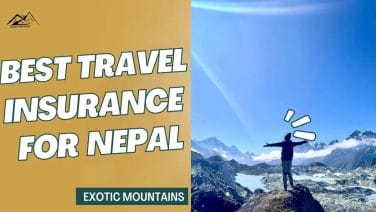 Seasoned traveler overlooking the Himalayas, holding worn insurance policy at sunrise.