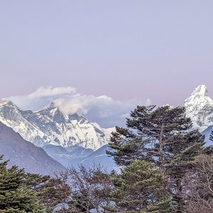 Everest and Ama Dablam seen from Syangboche during a November trek