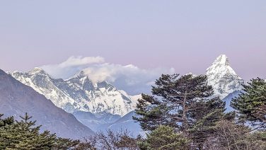 Everest and Ama Dablam seen from Syangboche during a November trek