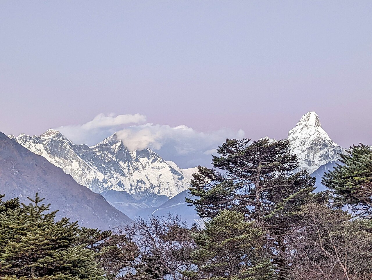 Everest and Ama Dablam seen from Syangboche during a November trek